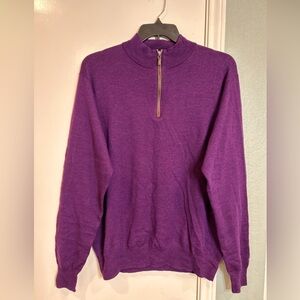 Peter Millar Sweater Mens L Purple Half Zip Long Sleeve 100% Merino Wool Golf